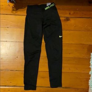 Girl Nike Pro Black and Yellow Leggings